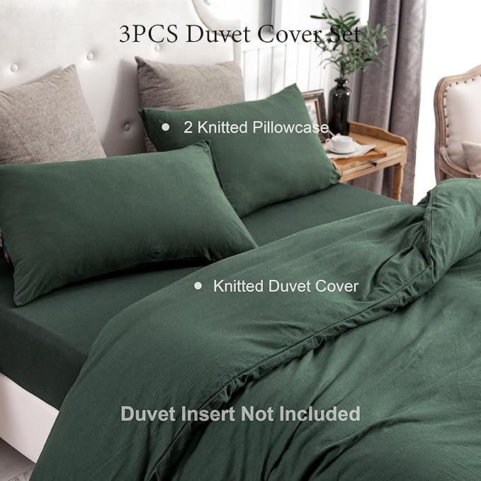 PURE ERA Jersey Knit Forest Green Duvet Cover Set 100% T-Shirt Cotton Super - Image 5