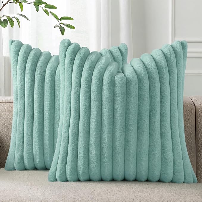 Pallene Faux Fur Plush Throw Pillow Covers 22x22 Set of 2, Luxury Soft Fluffy by PALLENE