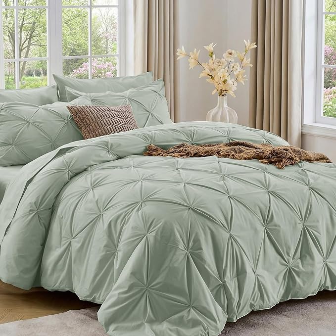 Sasttie California King Comforter Set, 7-Piece Bed in a Bag, Pintuck Bedding by SASTTIE
