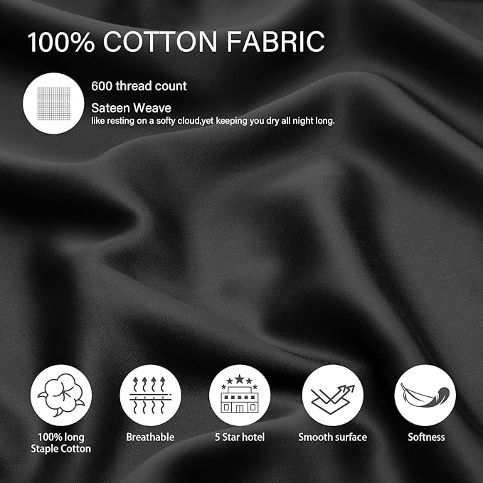 100% Cotton Standard Pillowcases Set of 2, Deep Dream 600 Thread Count Pillow - Image 2