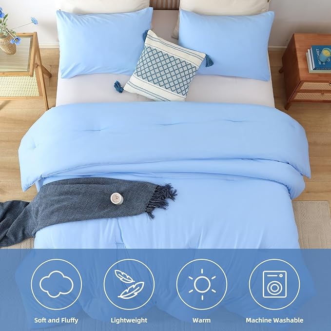 ROSGONIA Queen Comforter Set Light Blue - Image 5