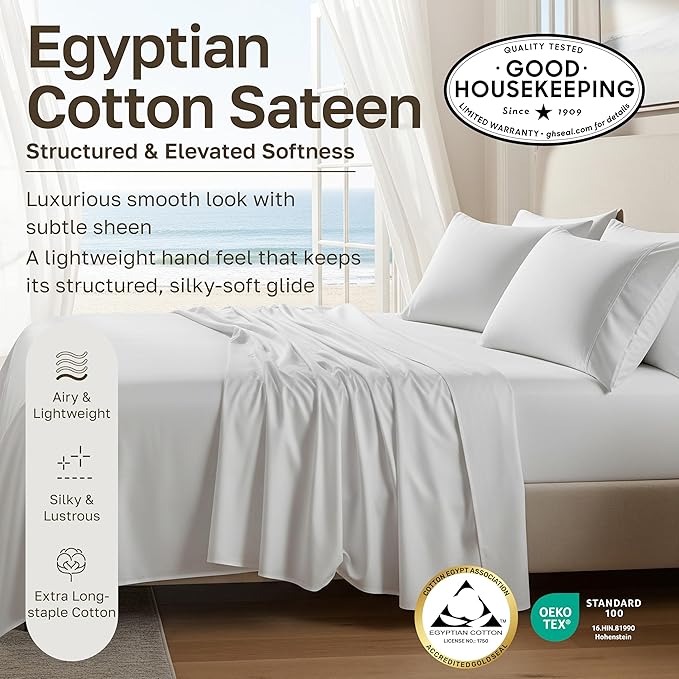100% Egyptian Cotton King Size Pillow Cases 2, Sateen Weave, Breathable King - Image 3