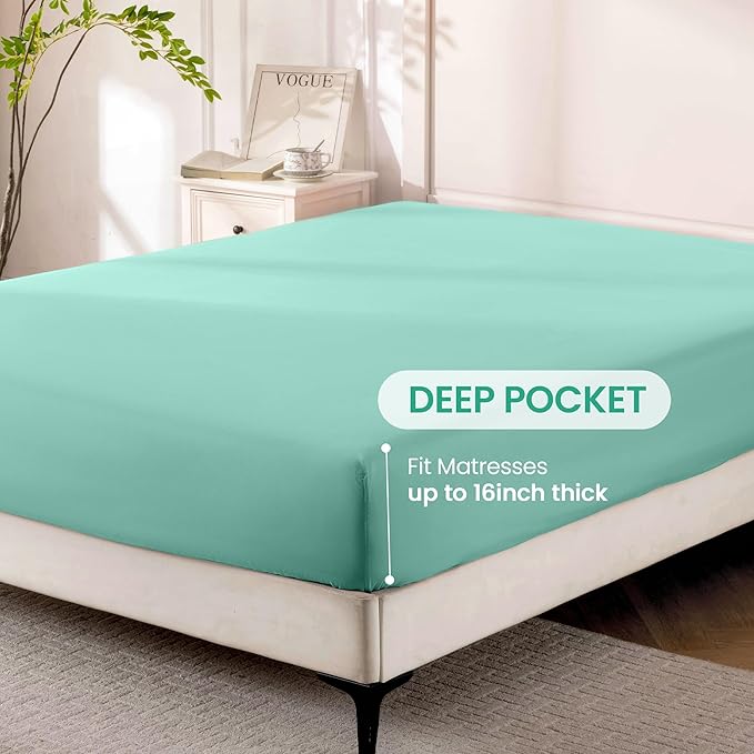 ROSE&RISY Light Green Full Sheet Set, 4 Pieces Soft Bedding Sheet Set, - Image 4