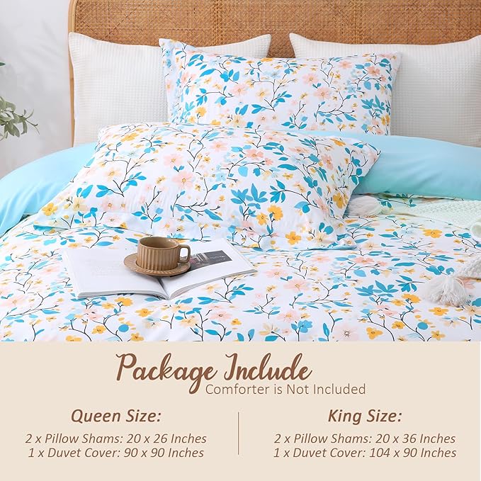 LONAVA Queen Botaincal 3 Pcs Duvet Cover Set, Breathable Soft Microfiber Sky - Image 5
