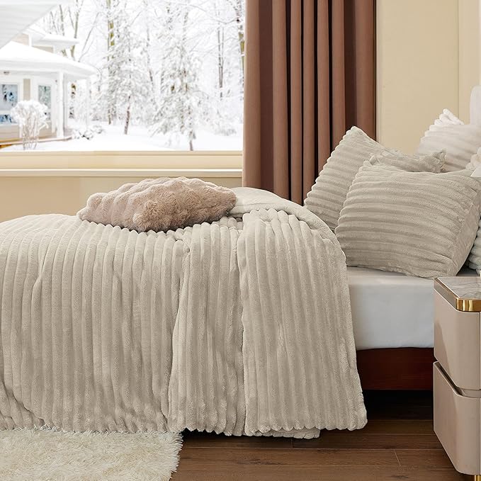 BEDELITE Fleece Twin Comforter Set -Super Soft & Warm Fluffy Linen Bedding - Image 4