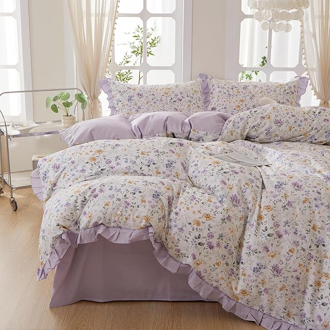 mixinni Floral Duvet Cover Set Twin Size, 100% Cotton 3-Piece Bedding Set by mixinni