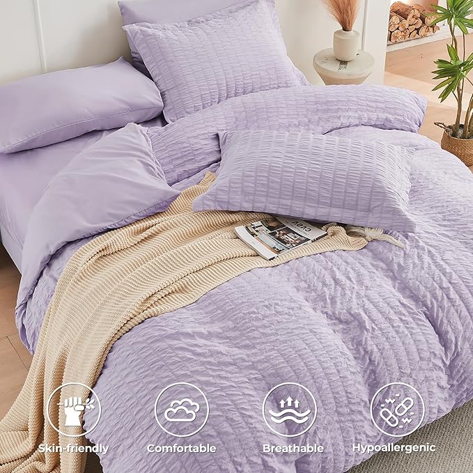HYMOKEGE Lavender California King Comforter Set Seersucker 7 Pieces, All Season - Image 3