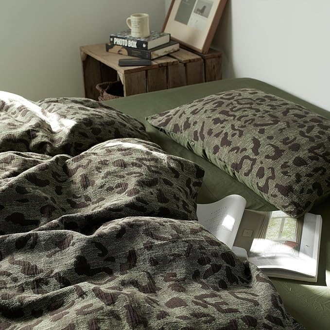 mixinni Leopard Duvet Cover Queen Size, Premium Yarn-Dyed Jacquard Cotton Duvet - Image 6