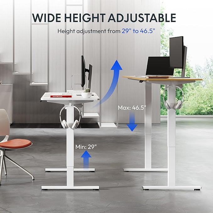 FLEXISPOT Standing Desk Electric Height Adjustable Desk with 40 x 24 Inch Splice Board, Home Office Computer Workstation, White Top + White Frame-DeskoryOffice
