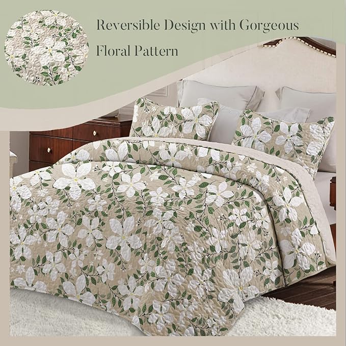 Whale Flotilla Reversible Printed Quilt King Size, Extra Soft Boho Floral Leaf - Image 2