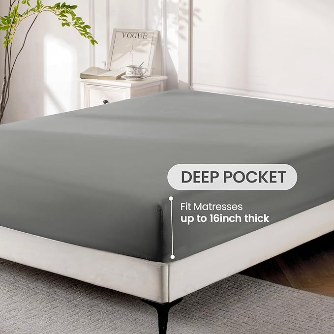 ROSE&RISY Light Grey Full Sheet Set, 4 Pieces Soft Bedding Queen Sheet Set - Image 4