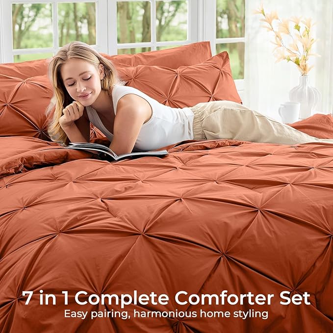 Sasttie King Size Comforter Set, 7-Piece Bed in a Bag, Pintuck Bedding Set - Image 6