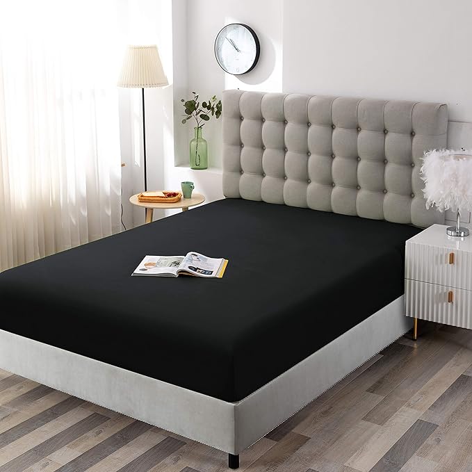 Sfoothome Black Fitted Sheet, 14 Inch Pocket Deep, Microfiber Sheets, Twin Size - Image 2