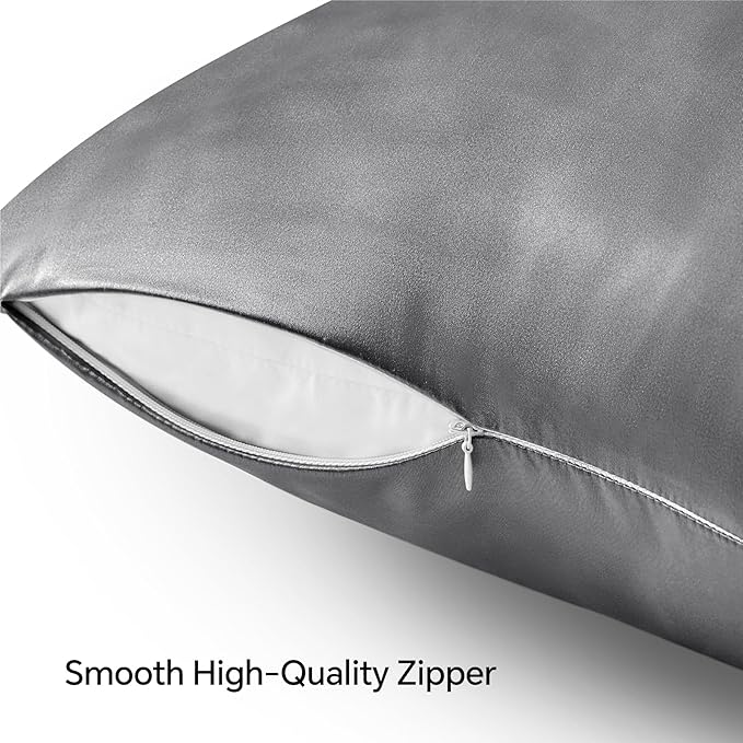 BEDELITE Satin Pillowcase with Zipper 4 Pack, Dark Grey Pillow Cases Standard - Image 5