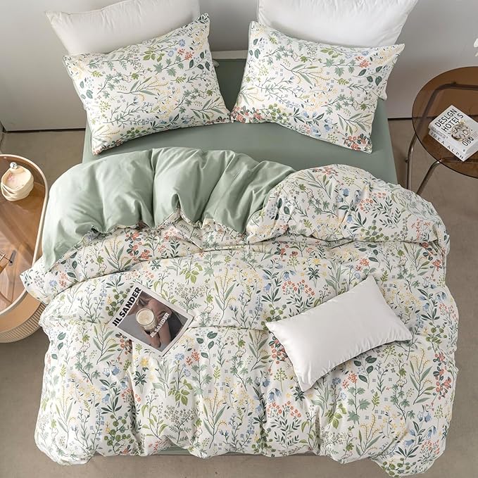 mixinni Sage Green Duvet Cover Set Queen-Exquisite Floral Queen Size Comforter - Image 6