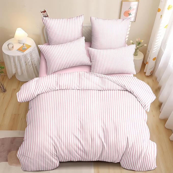 Nayoroom Pink Striped Duvet Cover Full Size White Stripe Duvet Cover Dorm by Nayoroom