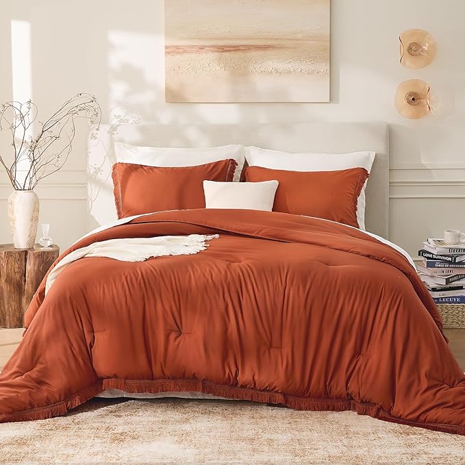 Andency Comforter Full Size Set Burnt Orange, 3 Pieces Boho Terracotta Winter - Image 2