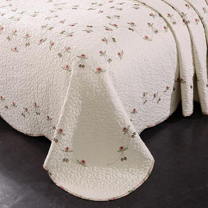 Quilt Set Floral Leaves 3D Embroidery Pattern 3 PCS Cotton Reversible Quilted - Image 4