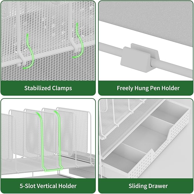 Desk Organizer, Office Organization with Vertical File Holder, File Organizer with Drawer and Pen Holder, Desk Accessories and Workspace Organizers for Home Office (White)-DeskoryOffice
