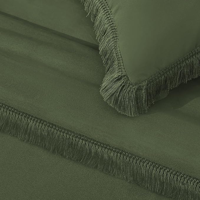 Andency Olive Green Comforter Set Full Size, 3 Pieces Boho Tassel Lightweight - Image 8