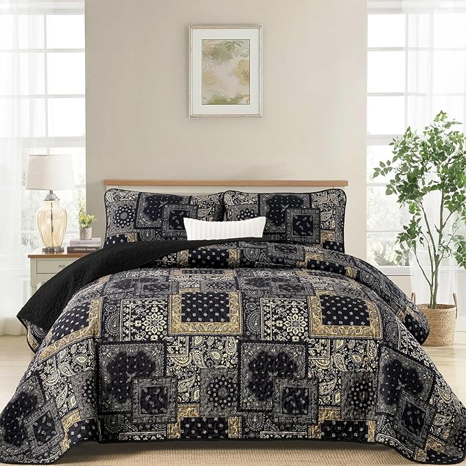 Cottolester Boho Patchwork Quilt Set King Size, Paisley Floral Bedding Set Soft by Cottolester