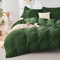 HYMOKEGE Dark Green Duvet Cover Queen Size, Ultra Soft 3-Piece Seersucker Duvet by HYMOKEGE