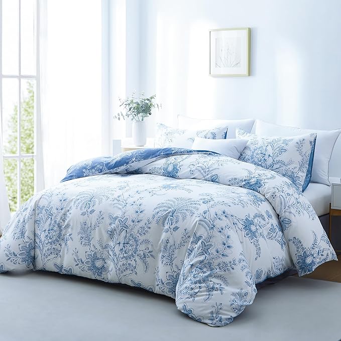 BOLINLIVING Floral Duvet Cover Queen Size 3 Pieces, Flower Duvet Cover - Image 2