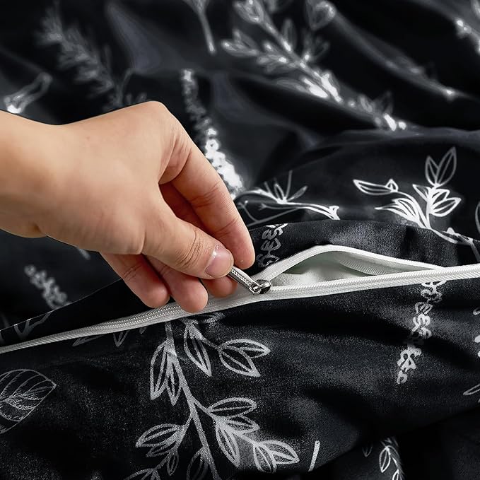 MUXHOMO Duvet Cover King Size, Reversible Floral Black Duvet Cover Set - Image 5