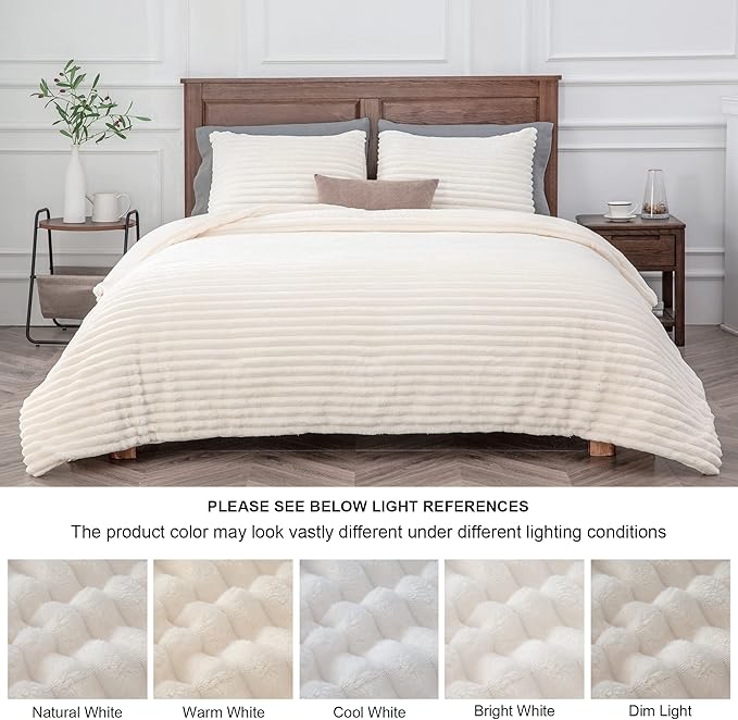 BEDELITE Fleece Twin Comforter Set -Super Soft & Warm Fluffy Cream White Bedding - Image 7