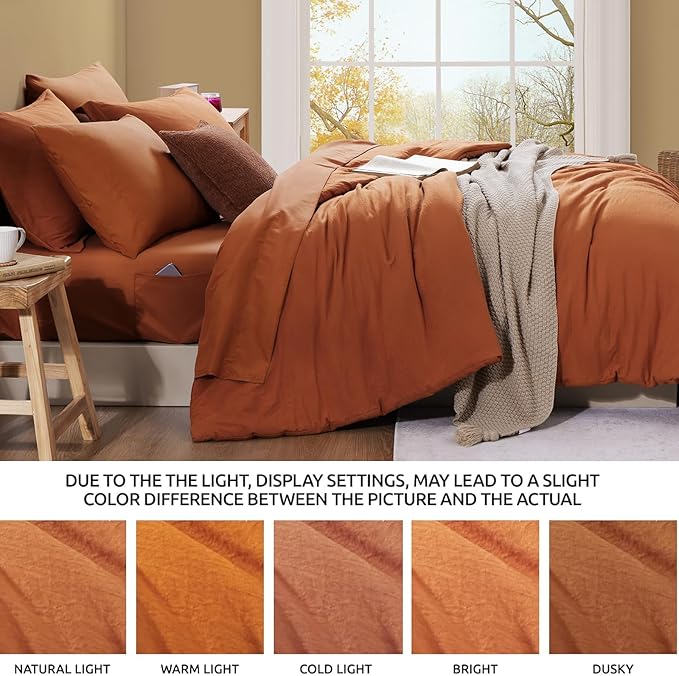 WRENSONGE Queen Comforter Set- 7 Pieces Soft Burnt Orange Bed in a Bag - Image 6