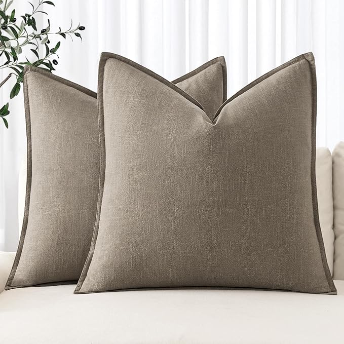 MIULEE Decorative Linen Pillow Covers 18x18 Inch Tan TaupeBoho Farmhouse by MIULEE
