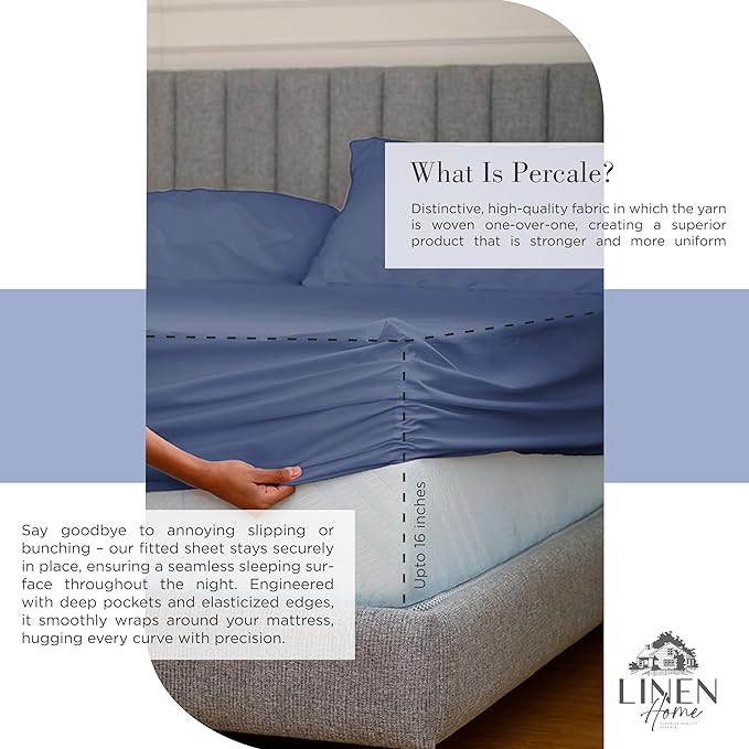 Linen Home 100% Cotton Percale Twin Sheets 3-Piece Set, Soft Breathable & - Image 4