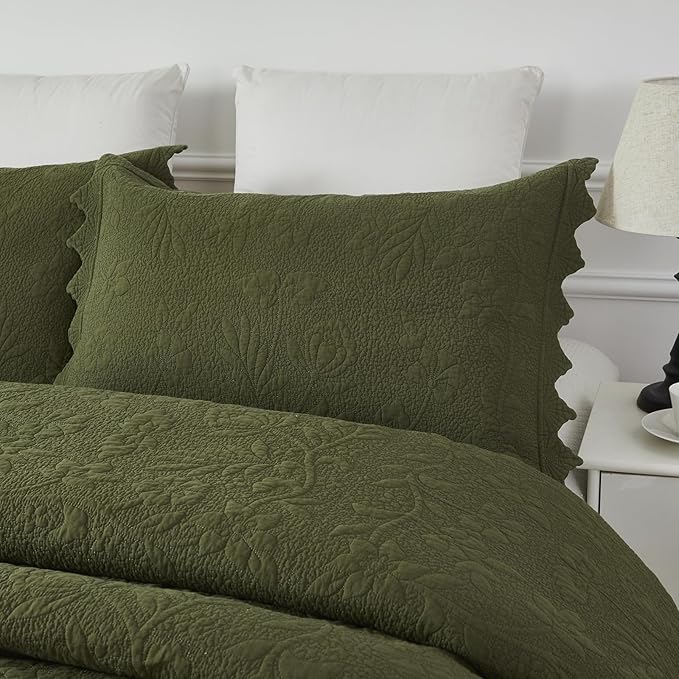 Brandream Queen Size Quilt Set Cotton Green Quilts Luxury Farmhouse Bedding Set - Image 6