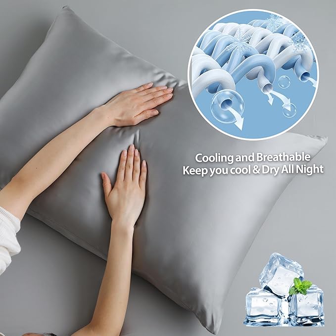 2 Pack Cooling Pillow Cases, Viscose Derived from Bamboo Pillow Protectors King - Image 4