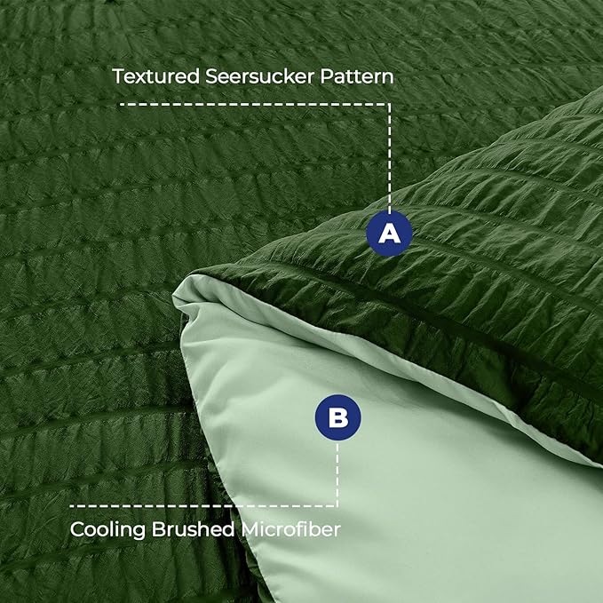 HYMOKEGE Dark Green/Sage Green Twin XL Comforter Set Seersucker 5 Pieces - Image 4