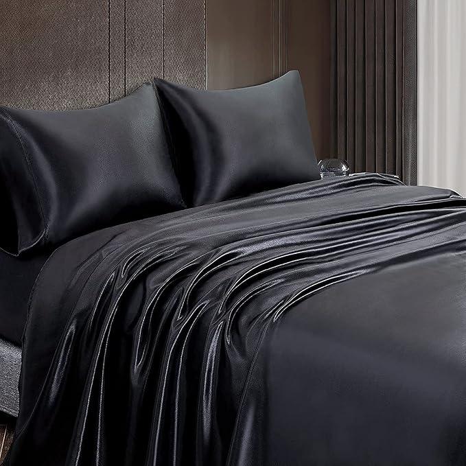 Homiest Black Satin Flat Sheet Twin Flat Sheet Only, Twin Top Sheet Silky - Image 6