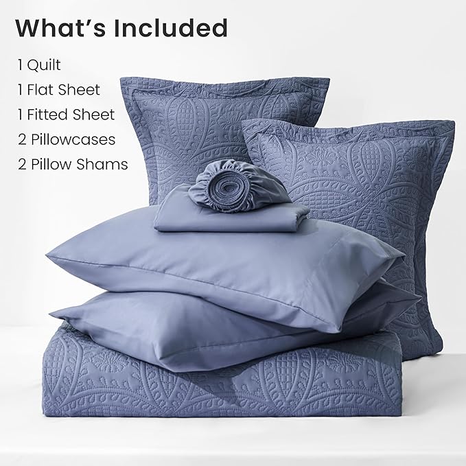 Love's cabin King Quilt Set Bluish Grey, Bed in a Bag King Size Bedding 7 Pcs - Image 7