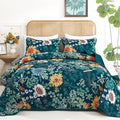 Yiran Peacock Green Quilts Queen Size, Floral Bedspreads Bedding Set, 3 Pieces by Yiran