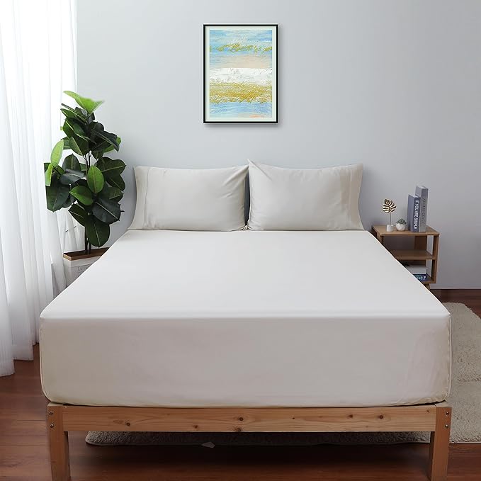 Queen Size Fitted Sheet Only Light Beige, 100% Egyptian Cotton 600 Thread Count by ShunjieHome