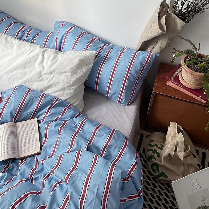 mixinni Vintage Striped Blue Duvet Cover Queen - Image 3