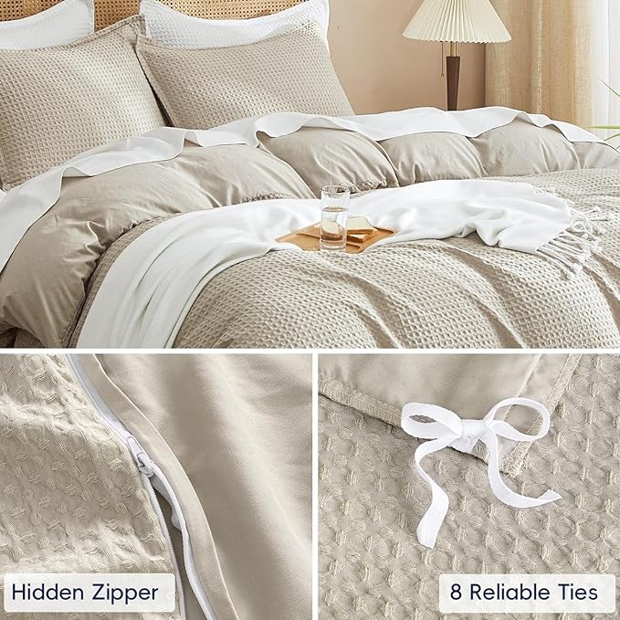 PHF Waffle Weave Duvet Cover Set California King, No Snagging Ultra Soft Luxury - Image 5