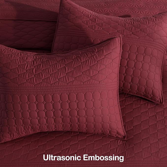 HORIMOTE HOME Burgundy Red King Size Quilt Set - Image 6