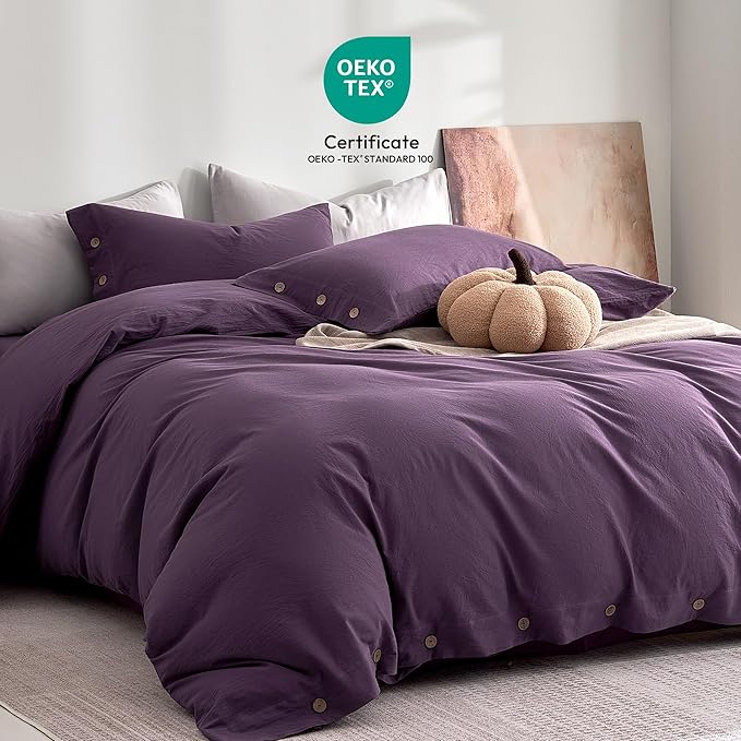 JELLYMONI 100% Washed Cotton Duvet Cover Queen – Soft, Breathable Linen-Look - Image 2