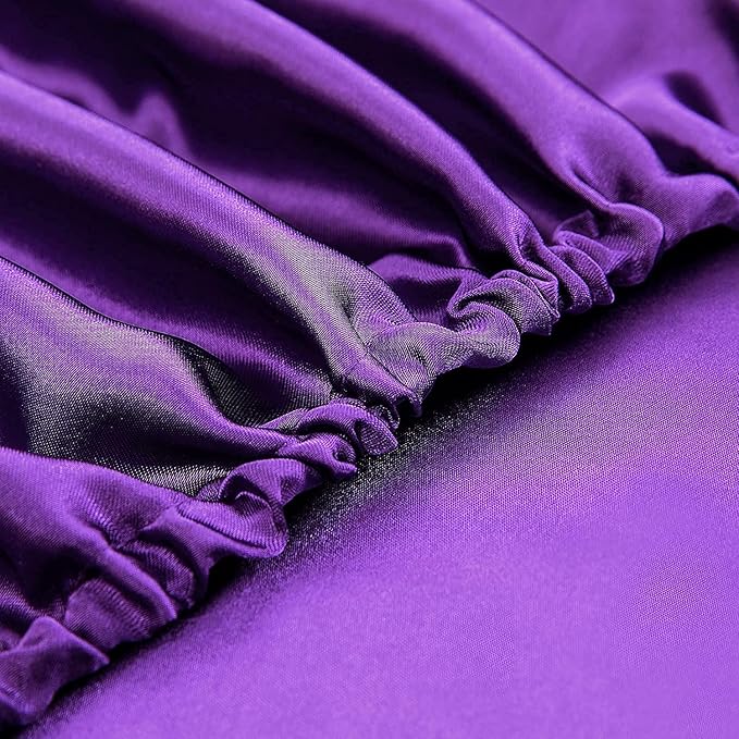 Homiest Purple Satin Fitted Sheet Queen Size, Deep Pocket, Luxury & Ultra Soft - Image 4