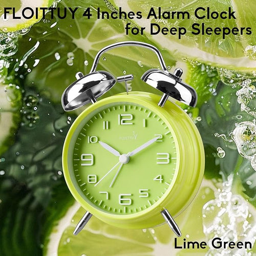 (Loud Alarm for Deep Sleepers 4'' Twin Bell Alarm Clock, Stereo Digital Dial Alarm Clock with Backlight for Bedroom and Home Decoration(Lime Green)