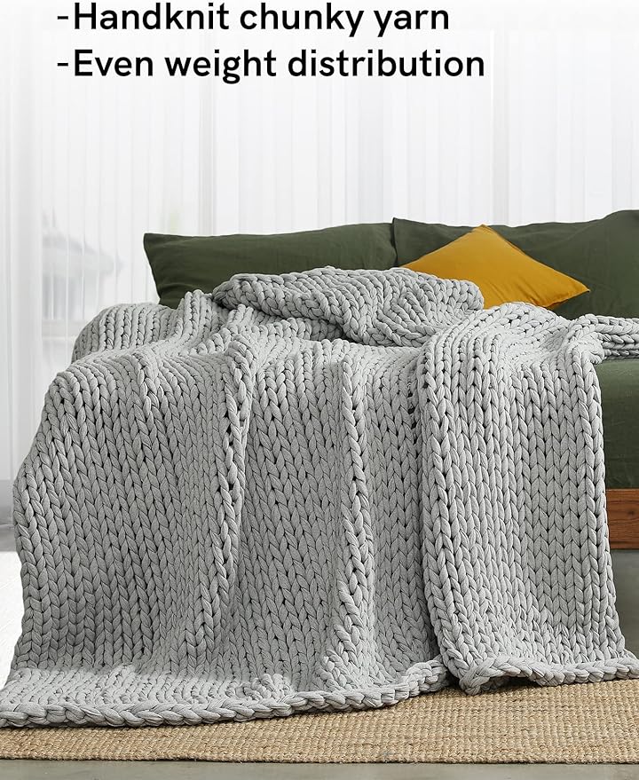 YnM 100% Cotton Weighted Blanket, Handmade Chunky Knitted Throw, No fillers - Image 2