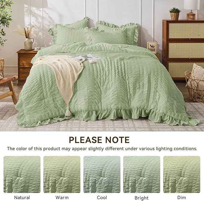 JOLLYVOGUE Sage Green Twin Size Comforter Set, 2 Pieces Seersucker Lightweight - Image 8