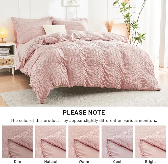HYMOKEGE Rose Gold Twin Comforter Set Seersucker 5 Pieces, All Season Luxury - Image 6