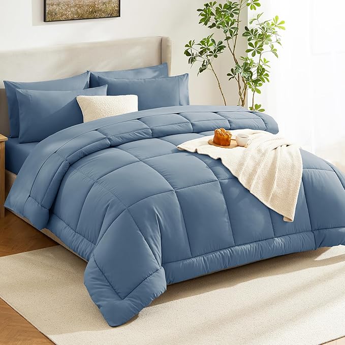 CozyLux Queen Comforter Set Dusty Blue, 7 Pieces Bed in a Bag, All Season - Image 8