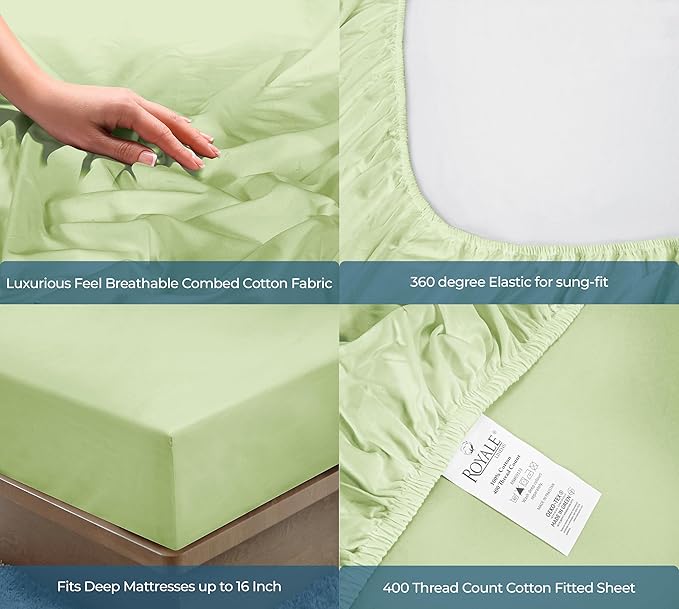 Royale Linens 400 Thread Count 100% American Grown Cotton Fitted Sheet Queen - Image 5